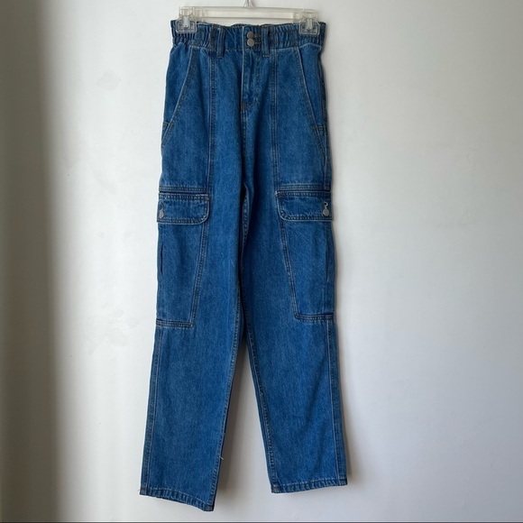 Princess Polly High Rise Paperbag Waist Cargo Style Jeans 2 - Picture 1 of 4